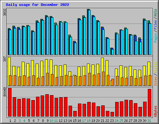 Daily usage for December 2022